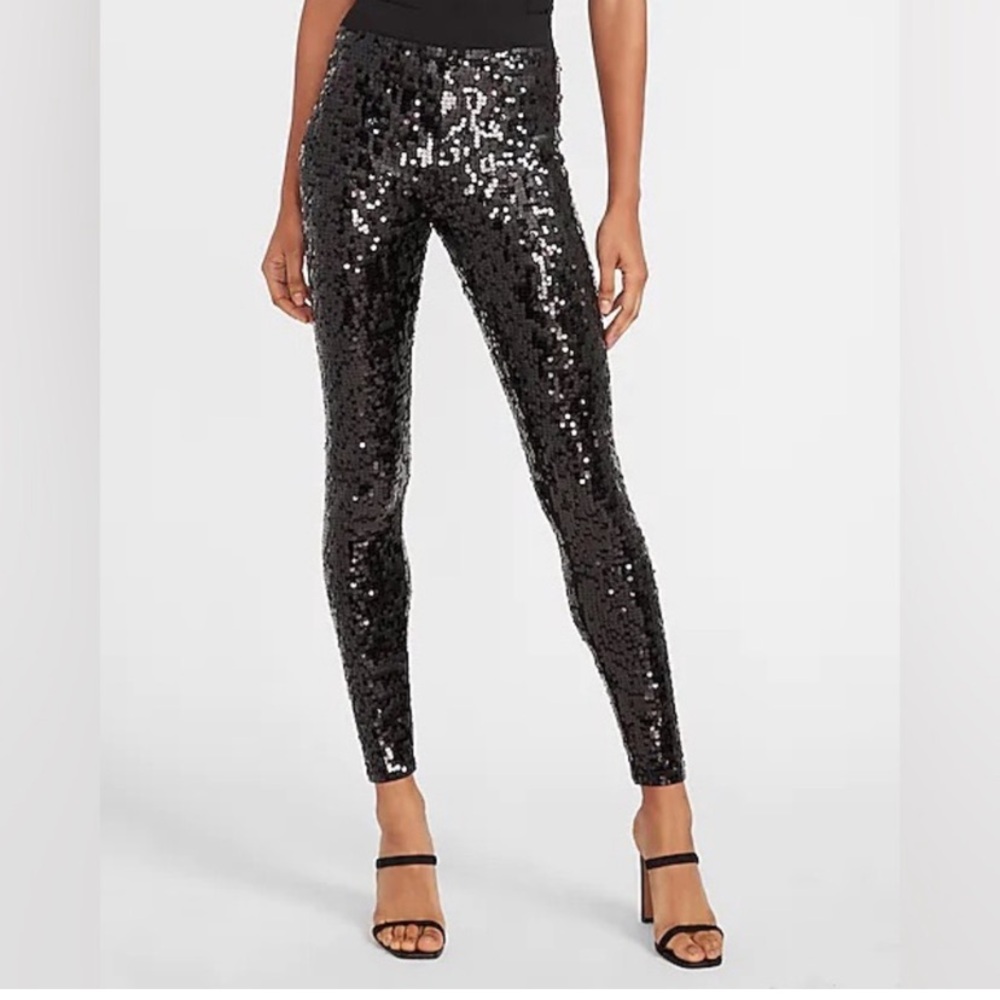 EXPRESS High Waisted Sequin Leggings Size Medium